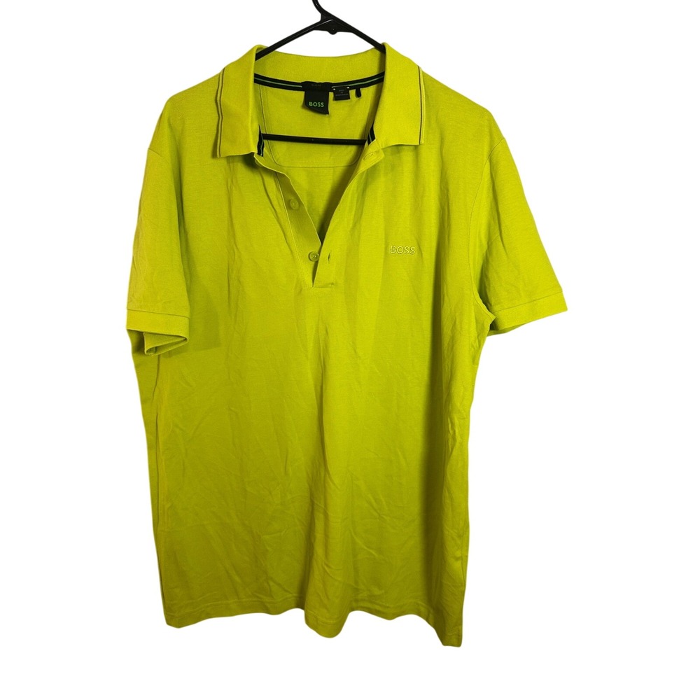 BOSS Hugo Boss Mens Slim Fit Pique Polo Shirt Neon‎ Lime Green XXL Short Sleeve